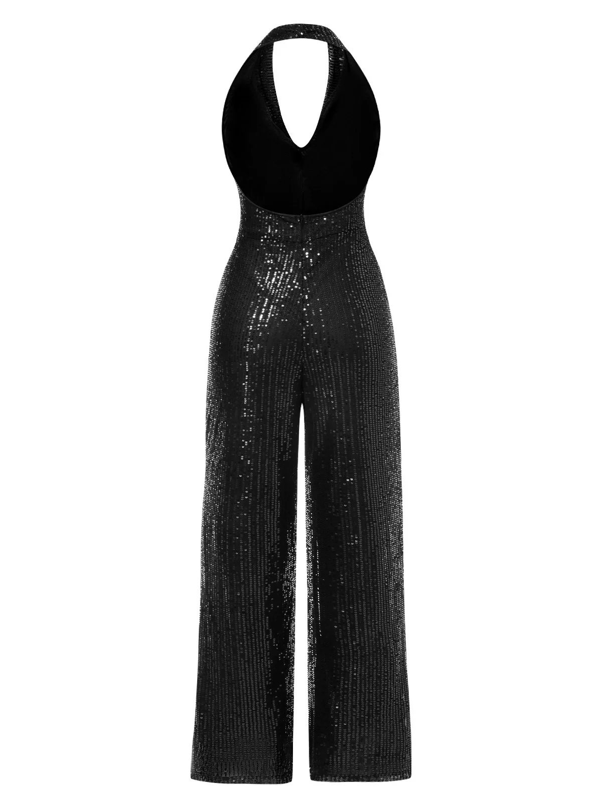 1970s Solid Cowl Neck Halter Sequined Jumpsuit - Image 7