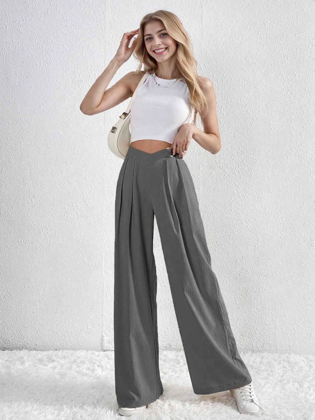 1930s Solid Cross Pleated Straight Pants - Image 2