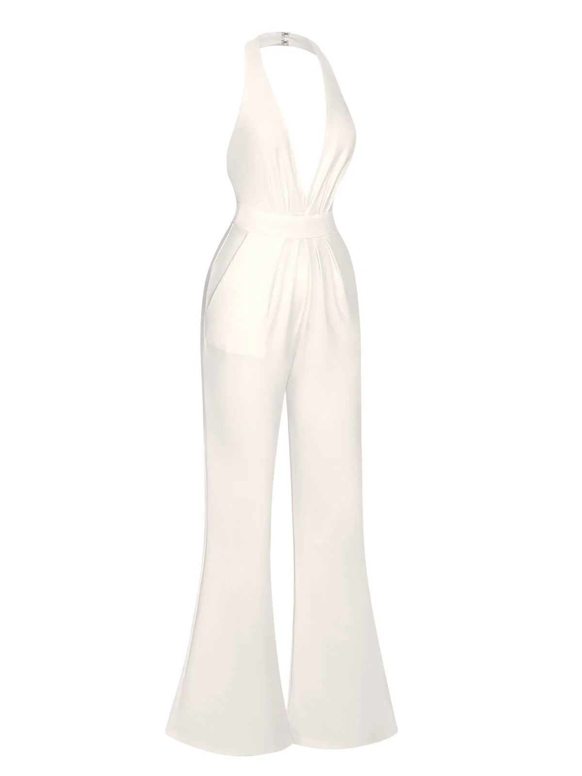 1930s Solid Deep V-Neck Halter Jumpsuit - Image 3