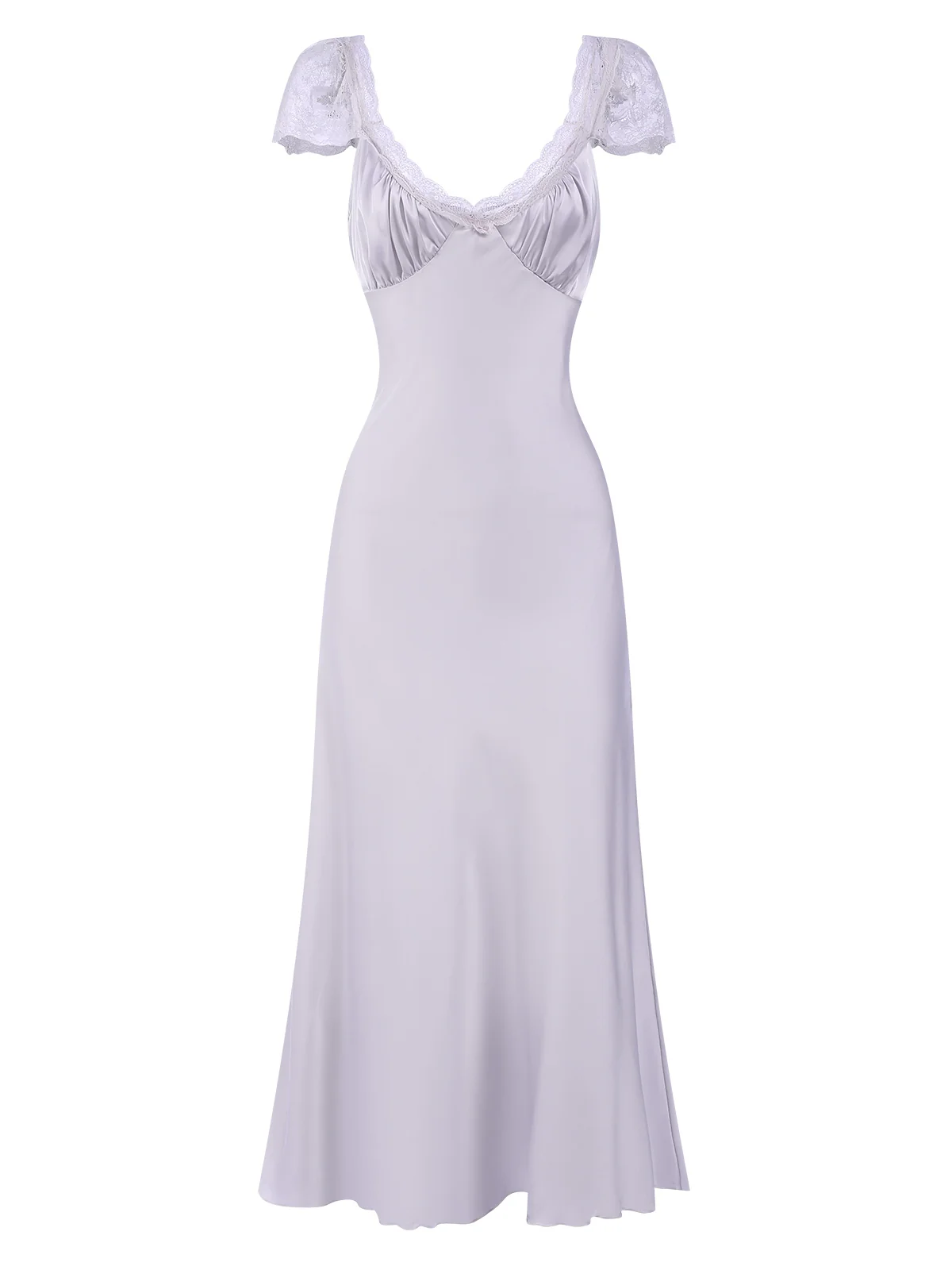 1930s Solid Deep V-Neck Lace Trim Nightgown - Image 2