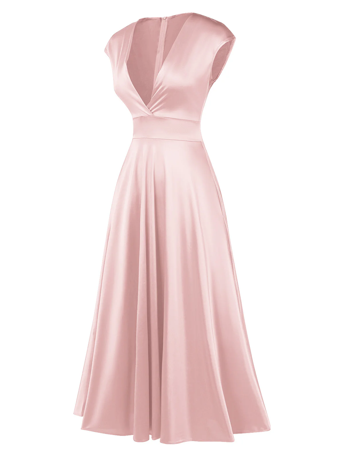 1930s Solid Deep V-Neck Satin Dress - Image 10
