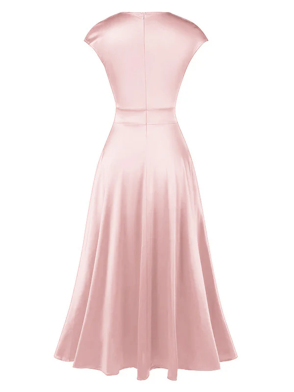 1930s Solid Deep V-Neck Satin Dress - Image 3