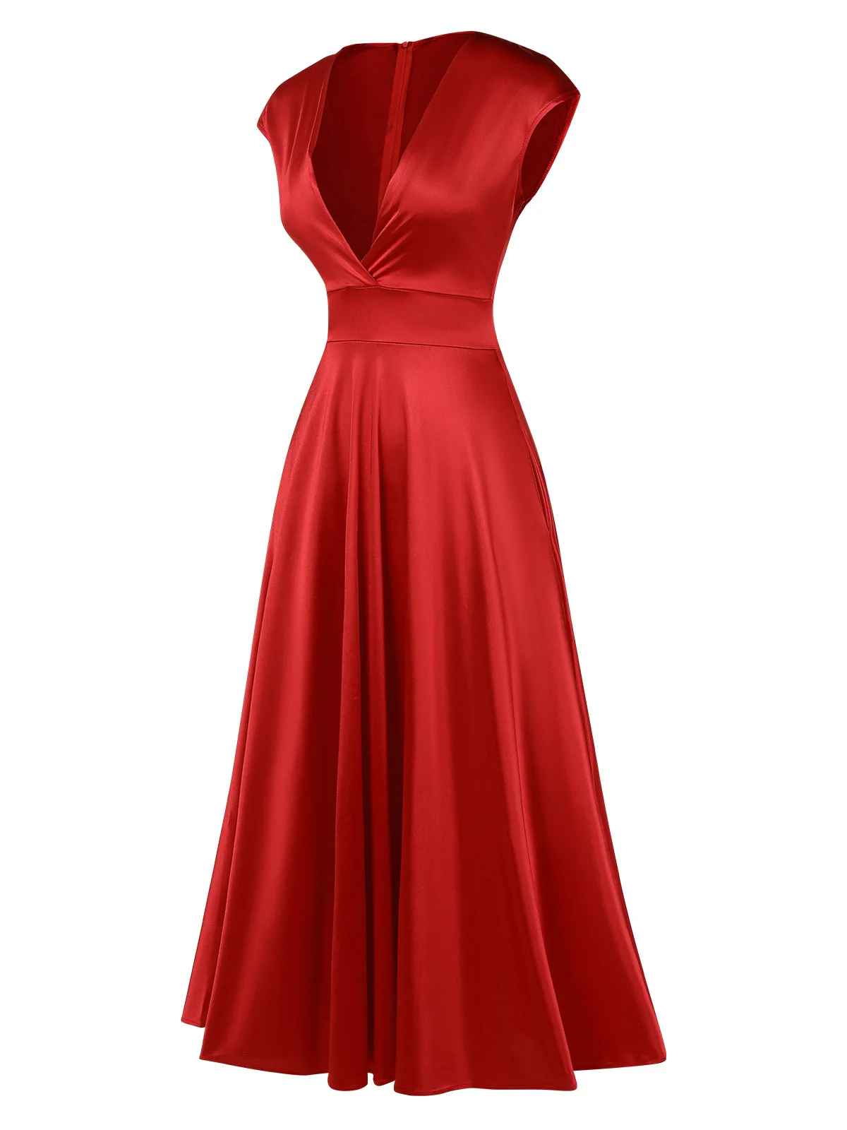 1930s Solid Deep V-Neck Satin Dress - Image 2