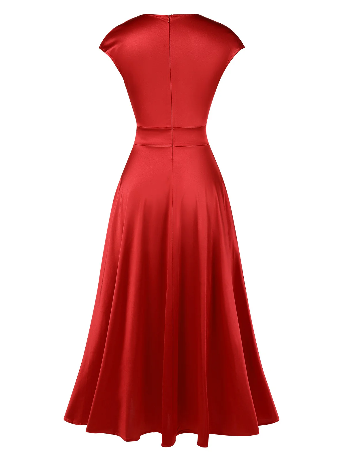 1930s Solid Deep V-Neck Satin Dress - Image 3