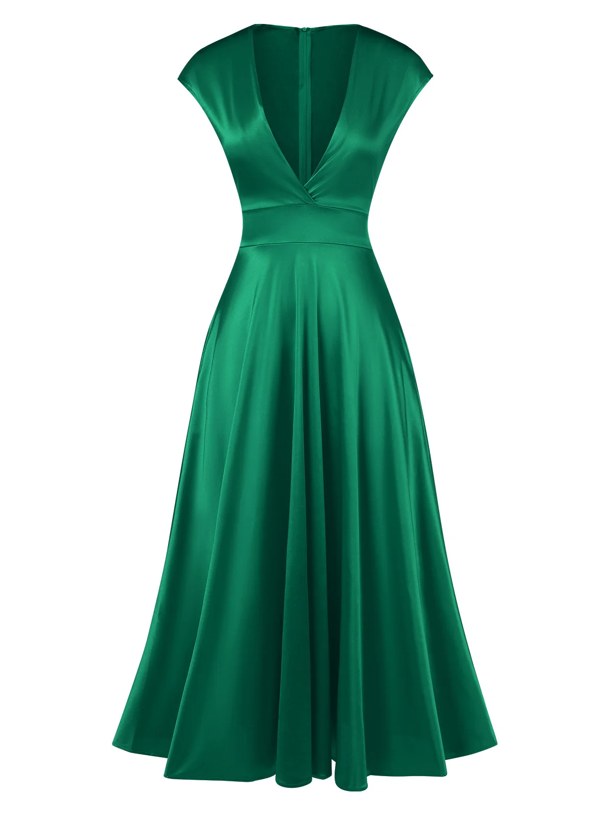 1930s Solid Deep V-Neck Satin Dress - Image 5