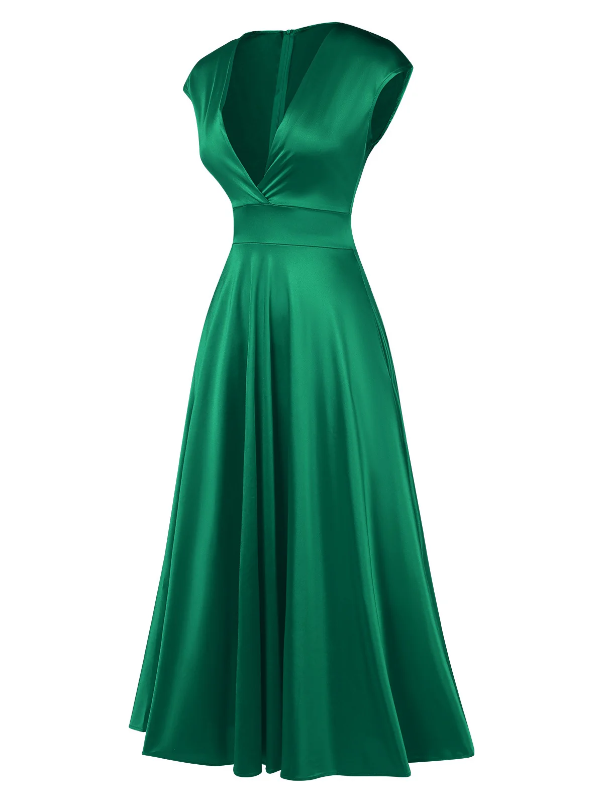 1930s Solid Deep V-Neck Satin Dress - Image 6