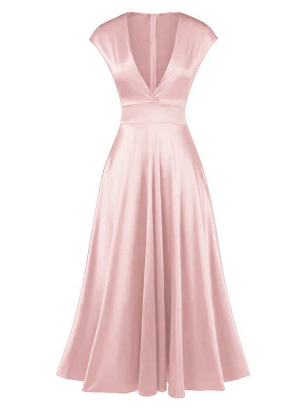 1930s Solid Deep V-Neck Satin Dress - Image 9