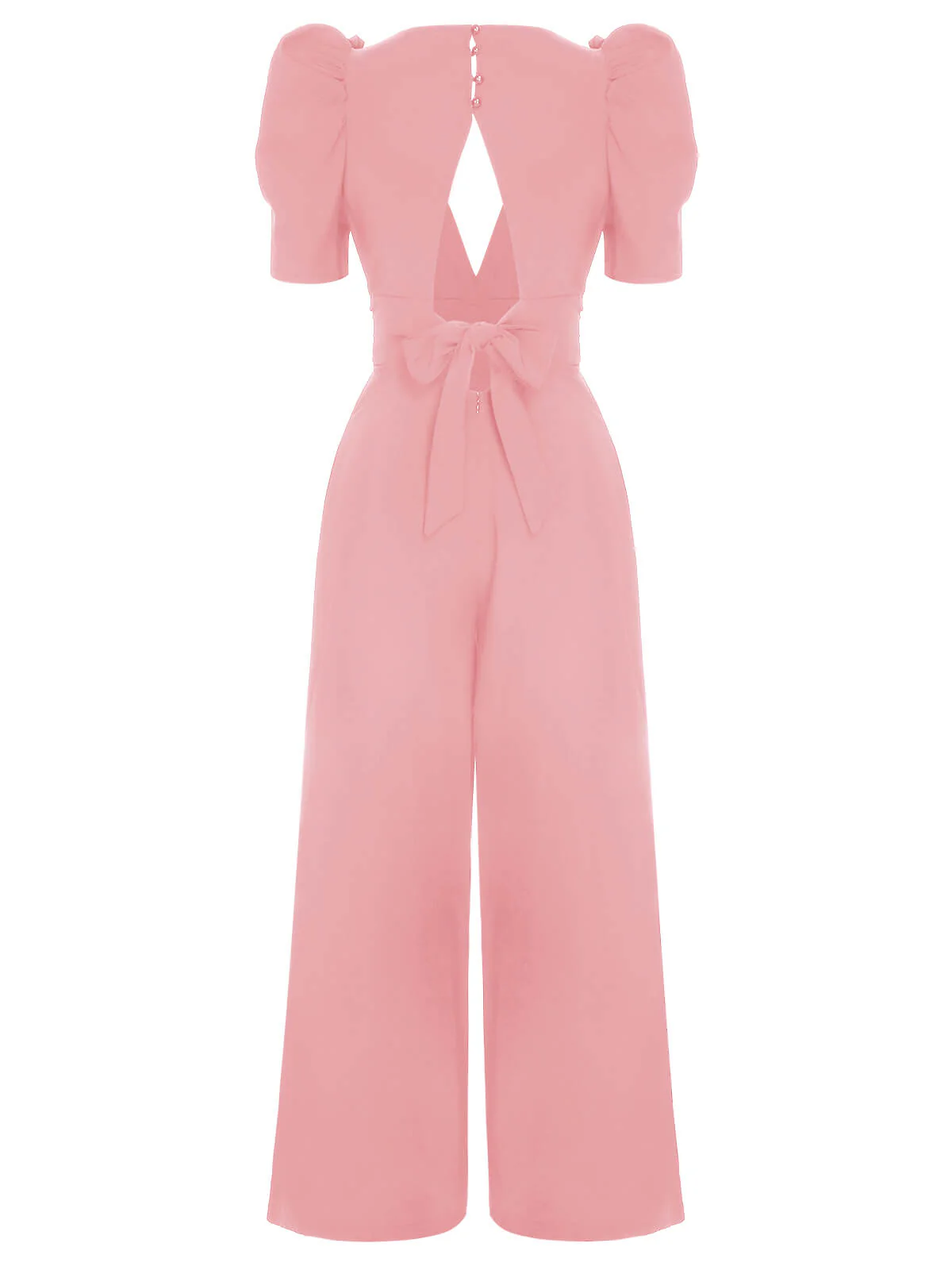 1930s Solid Deep V Puff Sleeves Jumpsuit - Image 11