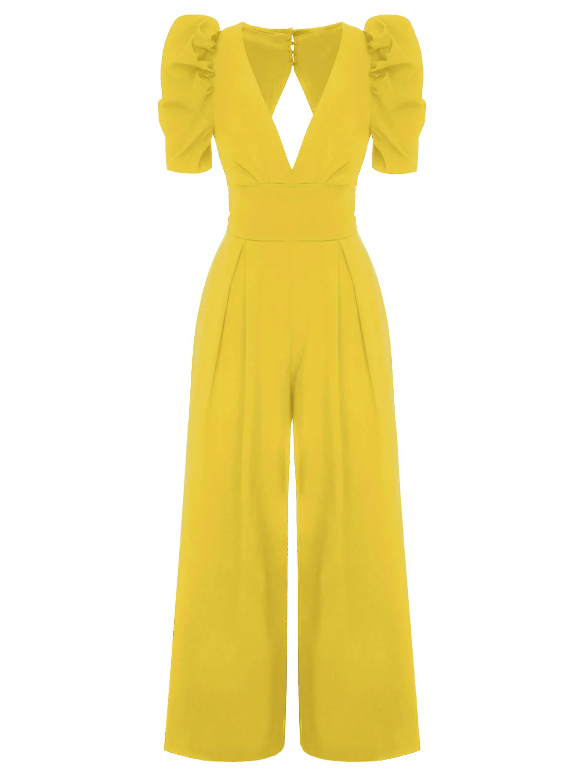 1930s Solid Deep V Puff Sleeves Jumpsuit - Image 13