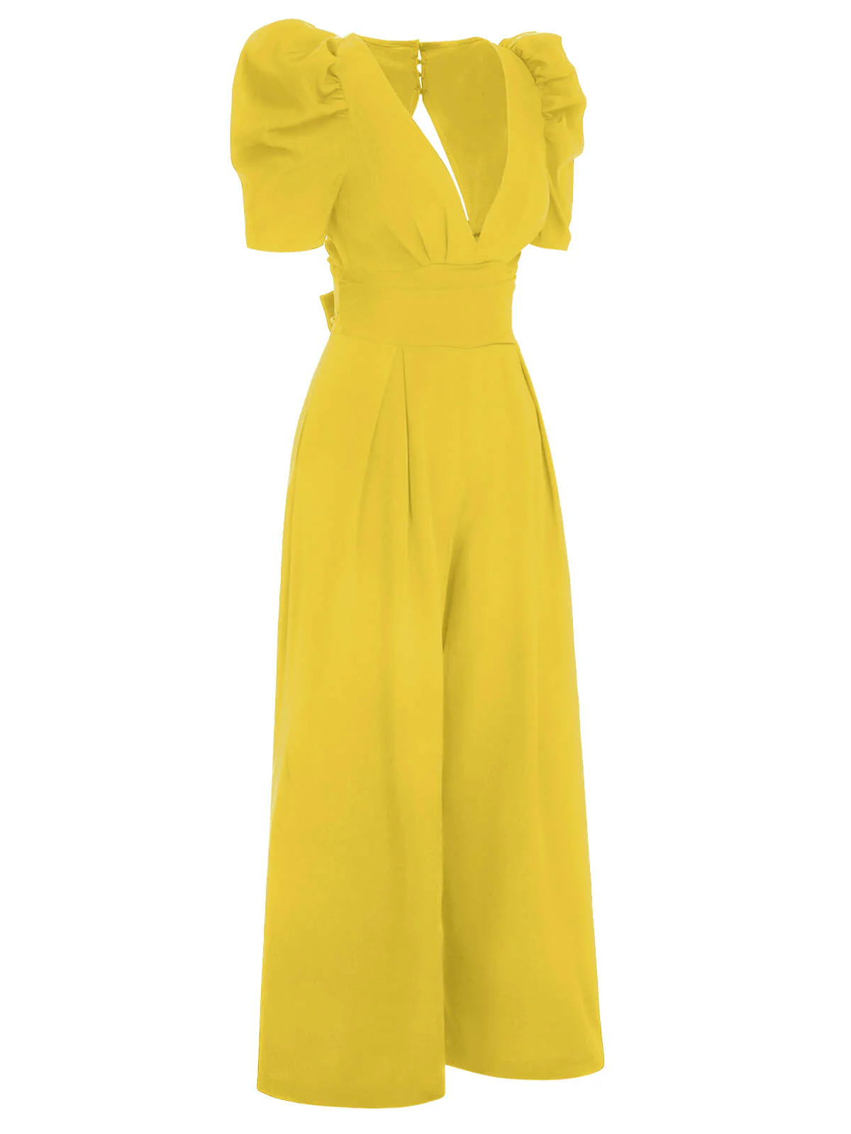 1930s Solid Deep V Puff Sleeves Jumpsuit - Image 14