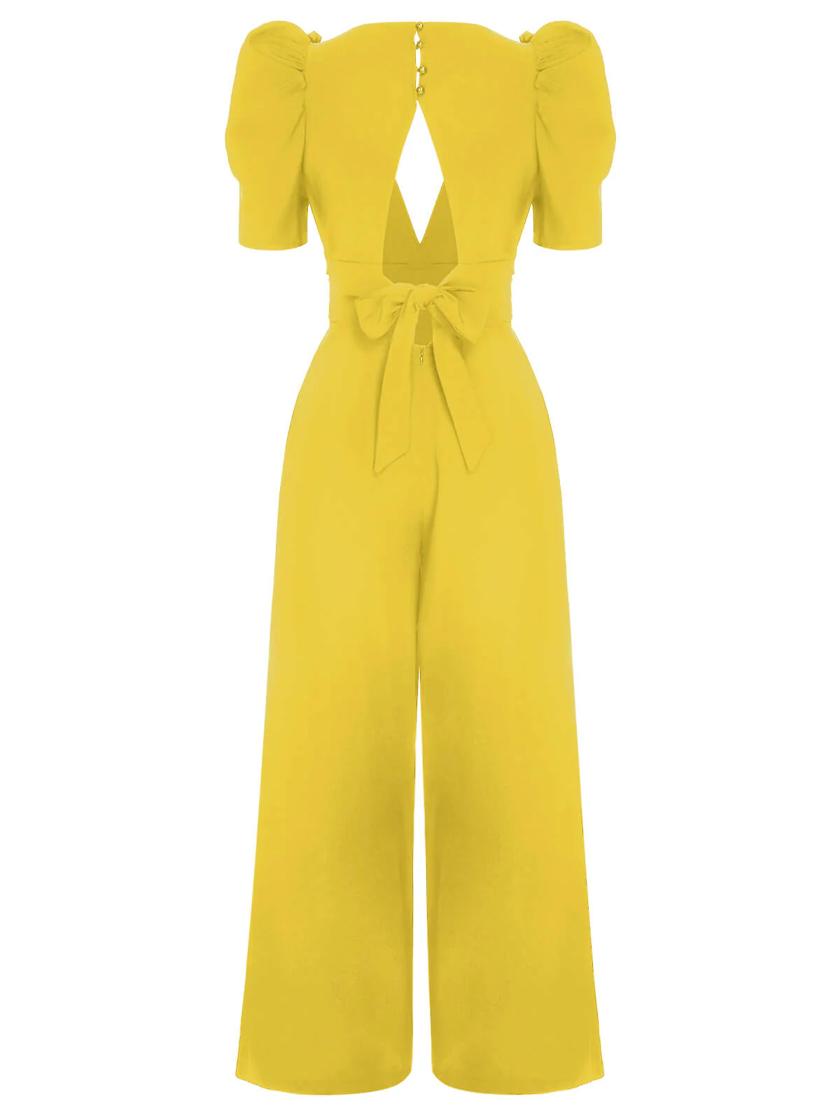 1930s Solid Deep V Puff Sleeves Jumpsuit - Image 15