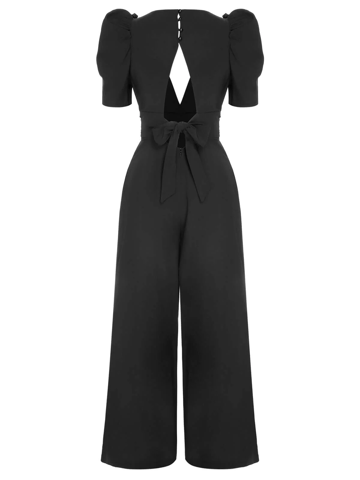 1930s Solid Deep V Puff Sleeves Jumpsuit - Image 4
