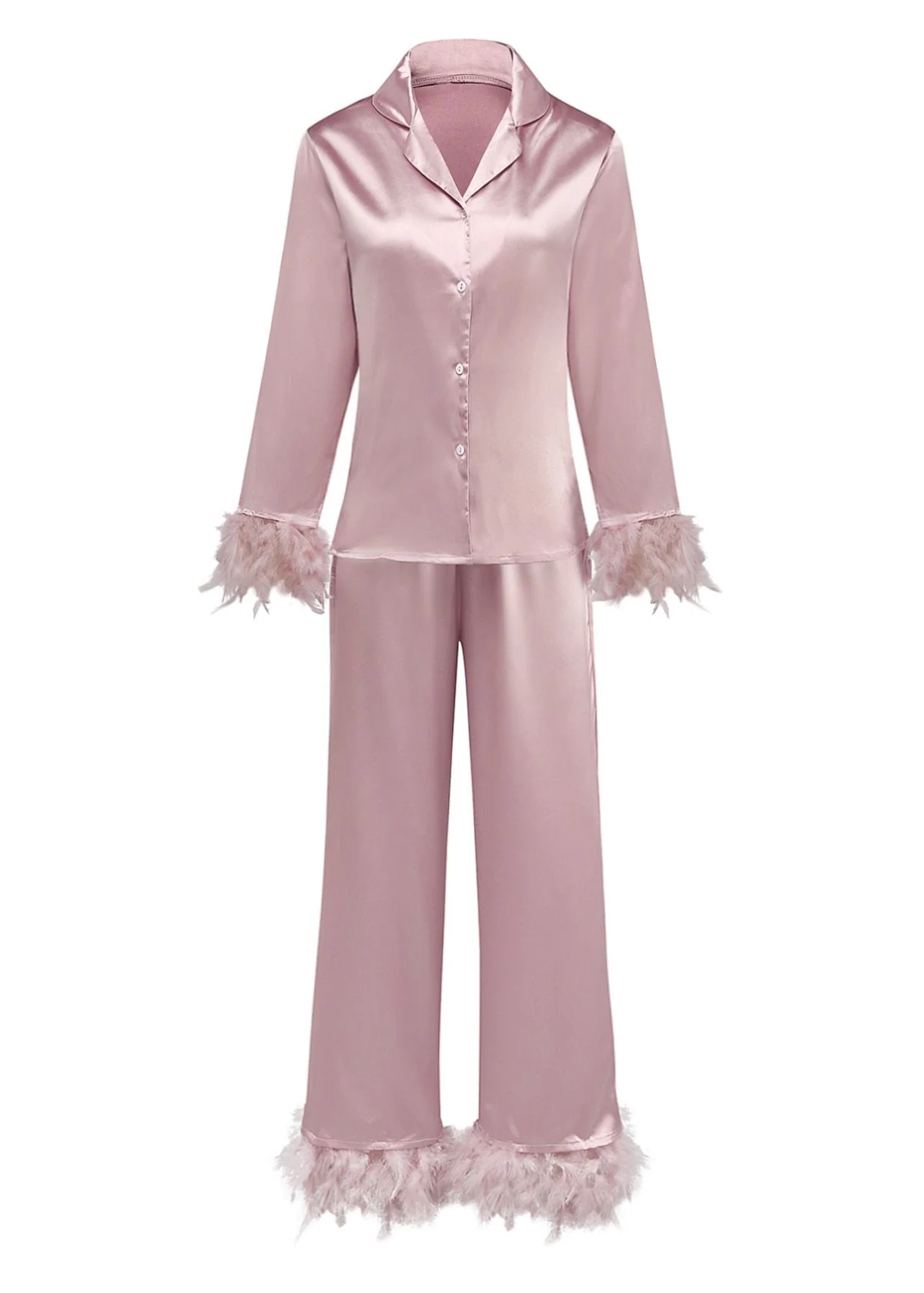 1930s Solid Feather Trim Satin Pajama Set - Image 2