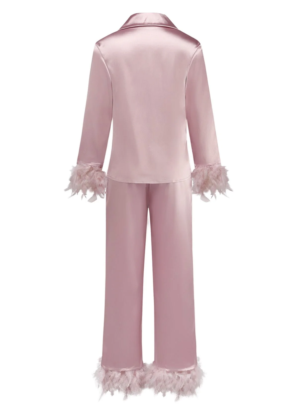 1930s Solid Feather Trim Satin Pajama Set - Image 3