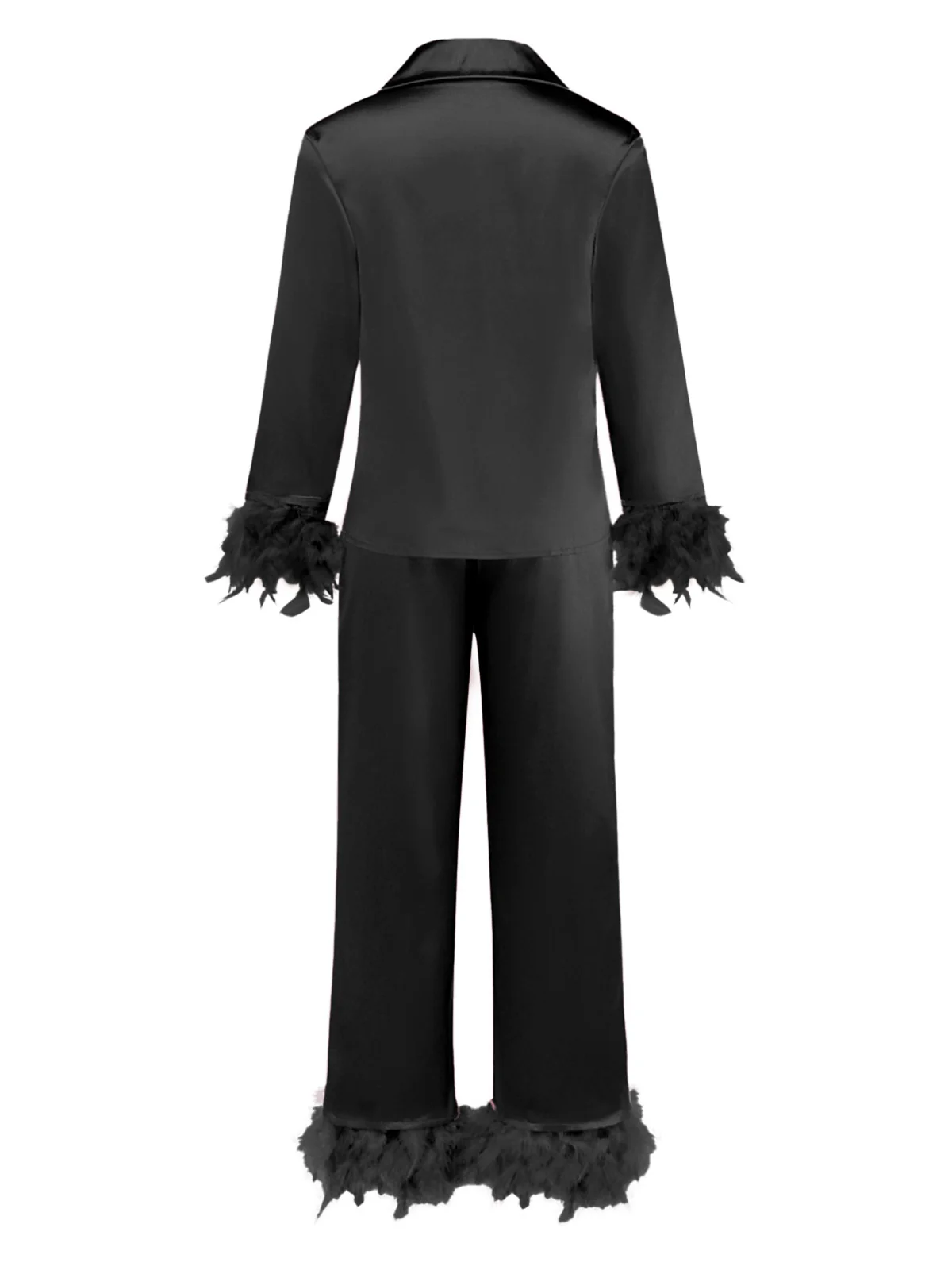 1930s Solid Feather Trim Satin Pajama Set - Image 8