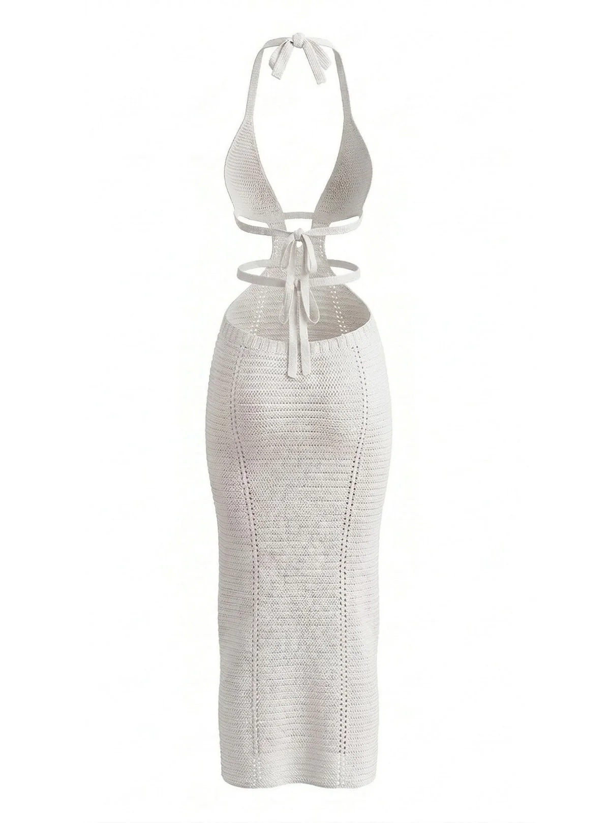 1930s Solid Halter Cutout Crocheting Cover-Up Dress - Image 10
