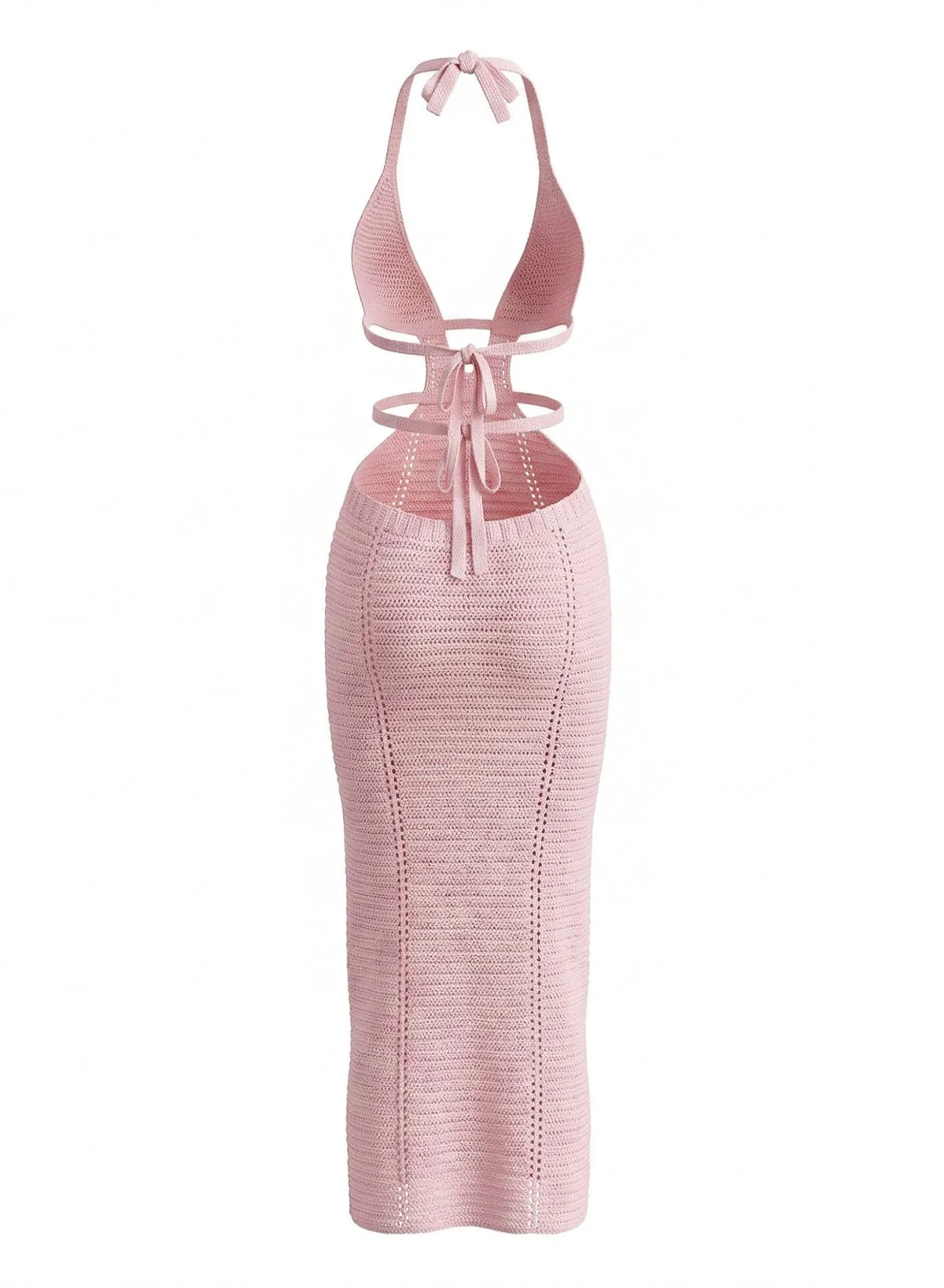 1930s Solid Halter Cutout Crocheting Cover-Up Dress - Image 3