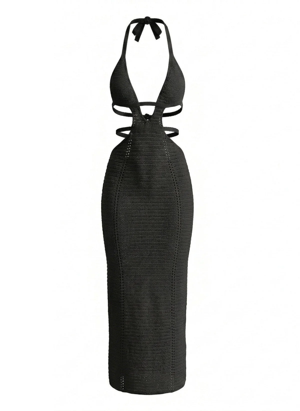1930s Solid Halter Cutout Crocheting Cover-Up Dress - Image 5