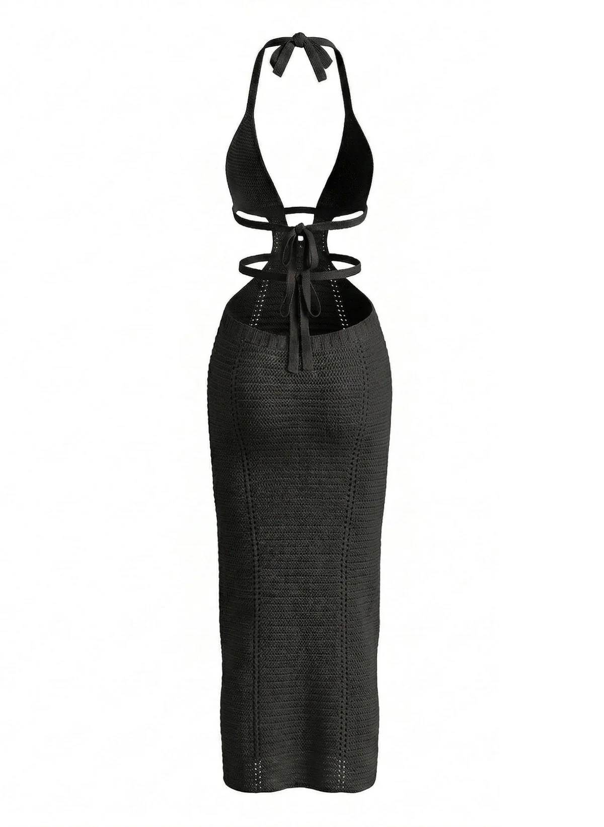 1930s Solid Halter Cutout Crocheting Cover-Up Dress - Image 6