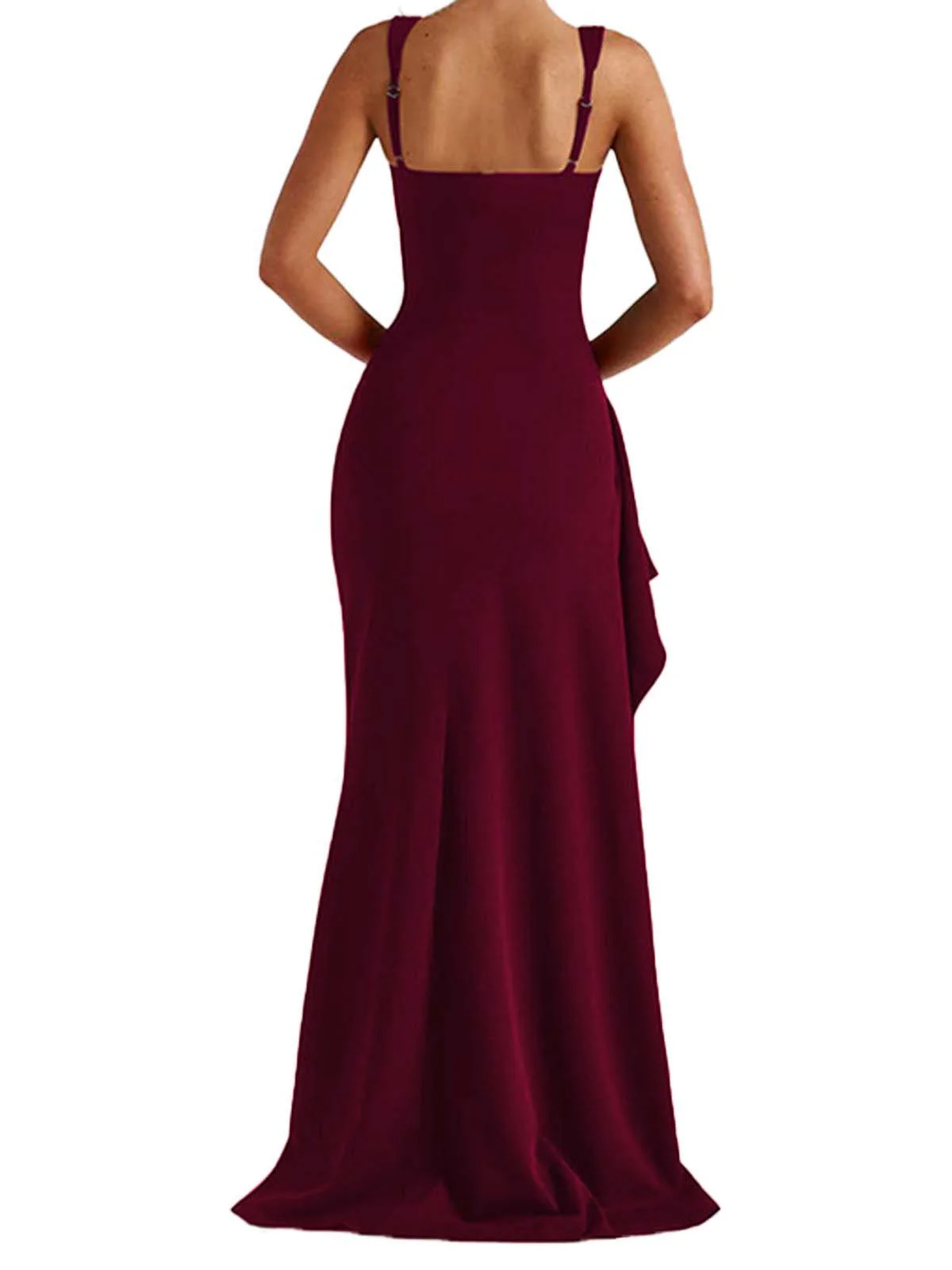 1930s Solid High-Split Square Neck Bodycon Dress - Image 4
