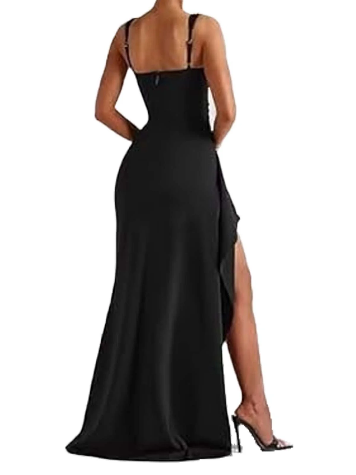 1930s Solid High-Split Square Neck Bodycon Dress - Image 2