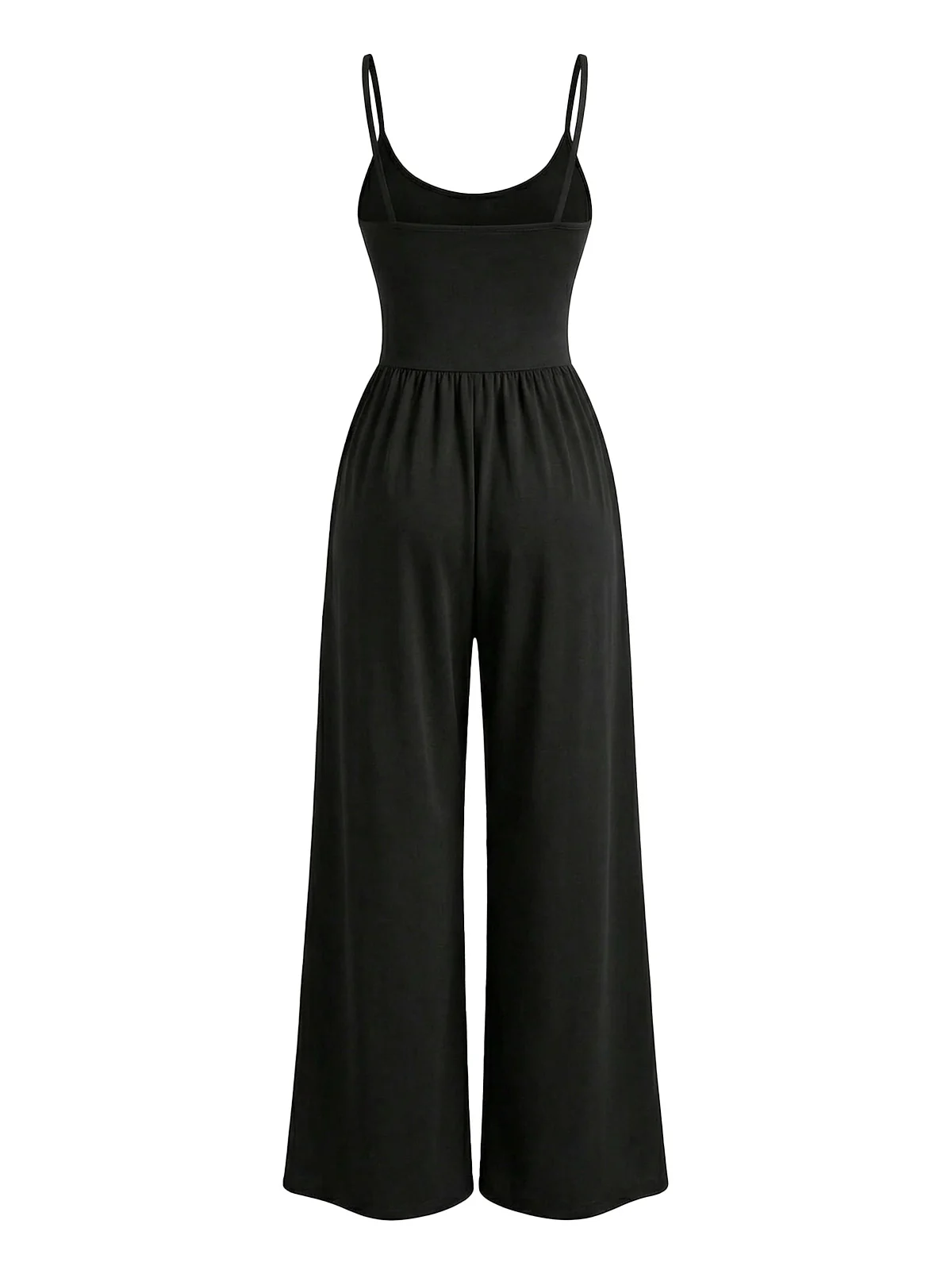 1930s Solid Knitted Spaghetti Straps Wide-Leg Jumpsuit - Image 10