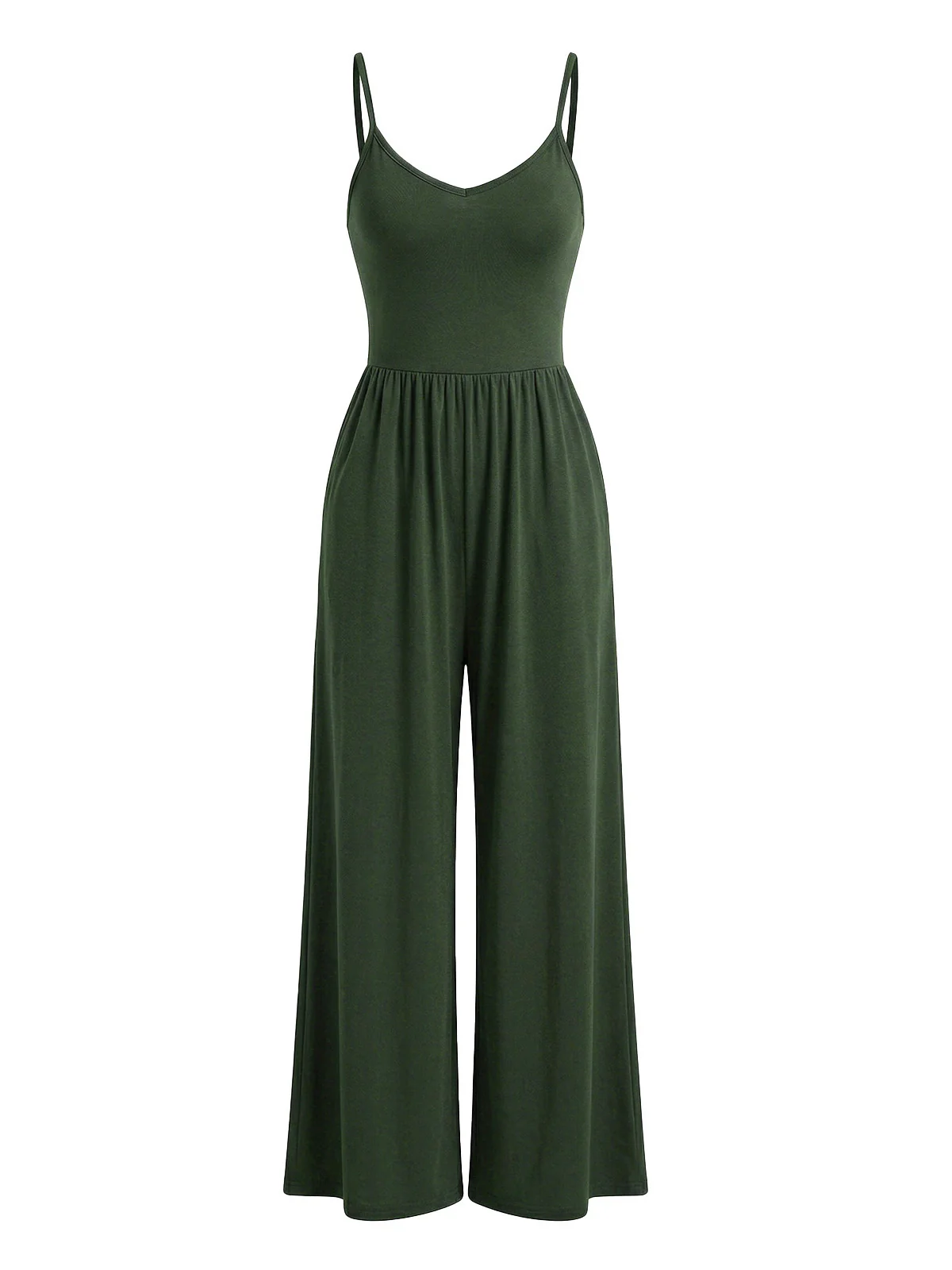 1930s Solid Knitted Spaghetti Straps Wide-Leg Jumpsuit - Image 3