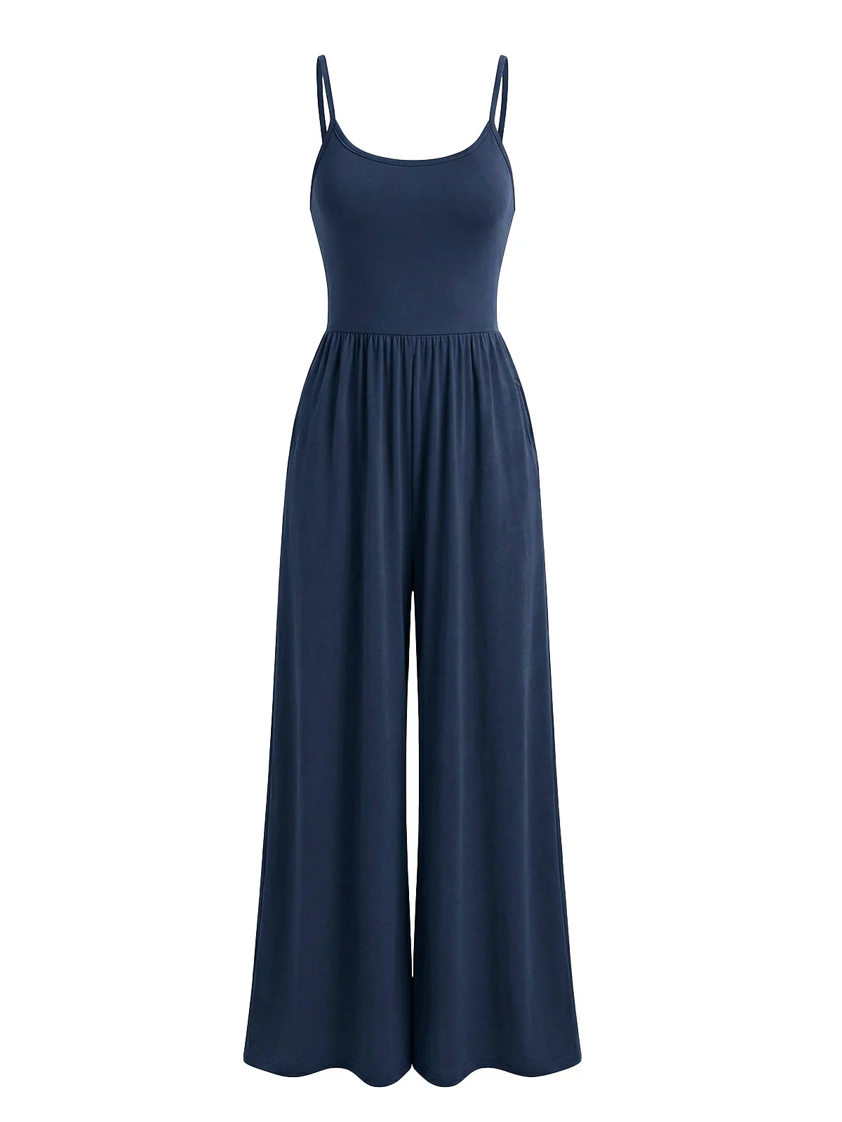1930s Solid Knitted Spaghetti Straps Wide-Leg Jumpsuit - Image 7