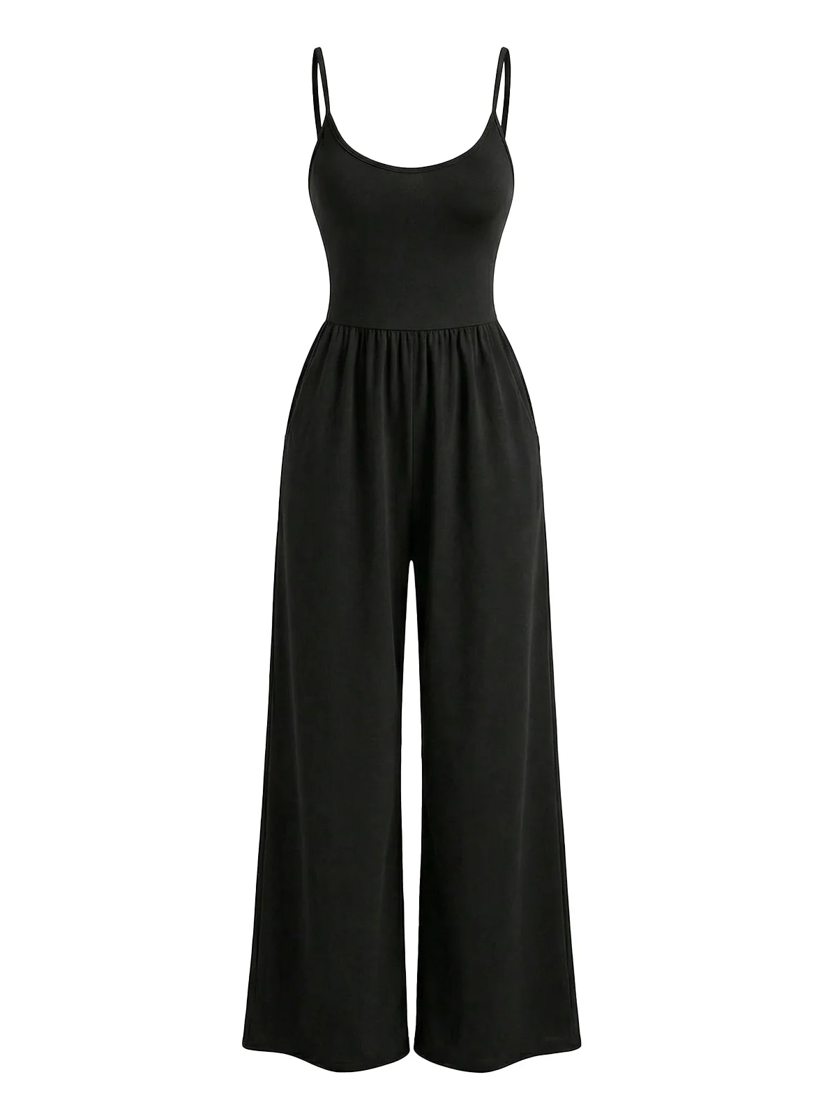 1930s Solid Knitted Spaghetti Straps Wide-Leg Jumpsuit - Image 9
