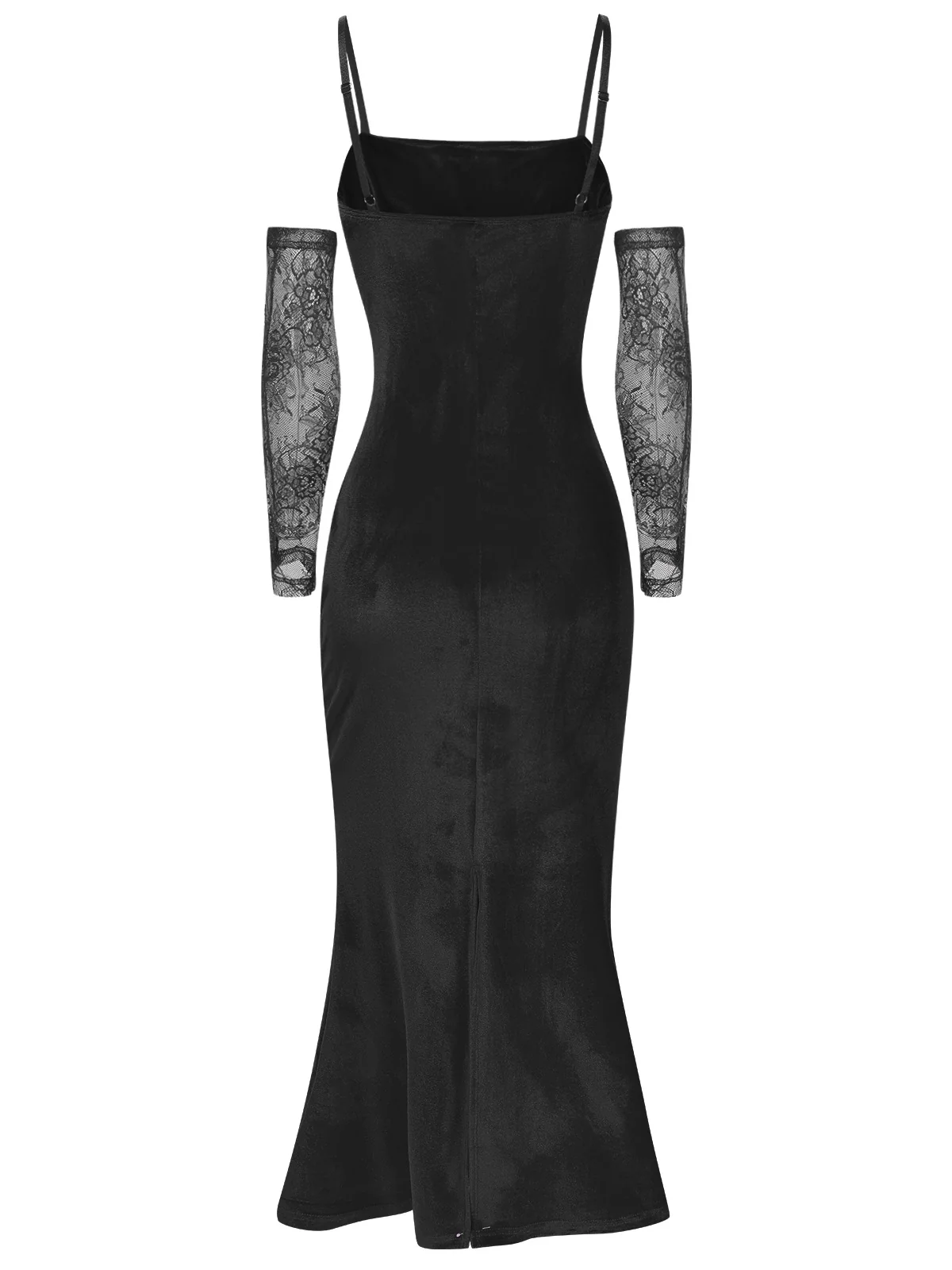 1930s Solid Lace Patchwork Velvet Fishtail Dress - Image 10