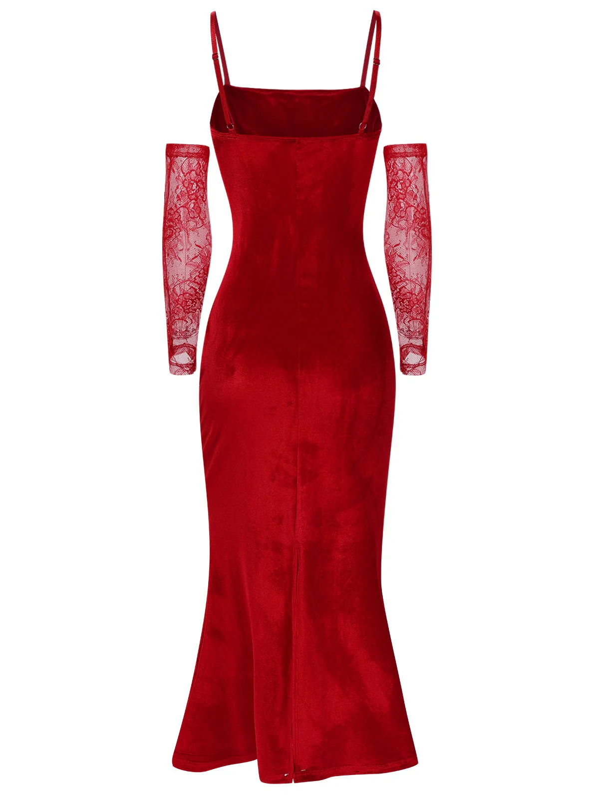 1930s Solid Lace Patchwork Velvet Fishtail Dress - Image 2