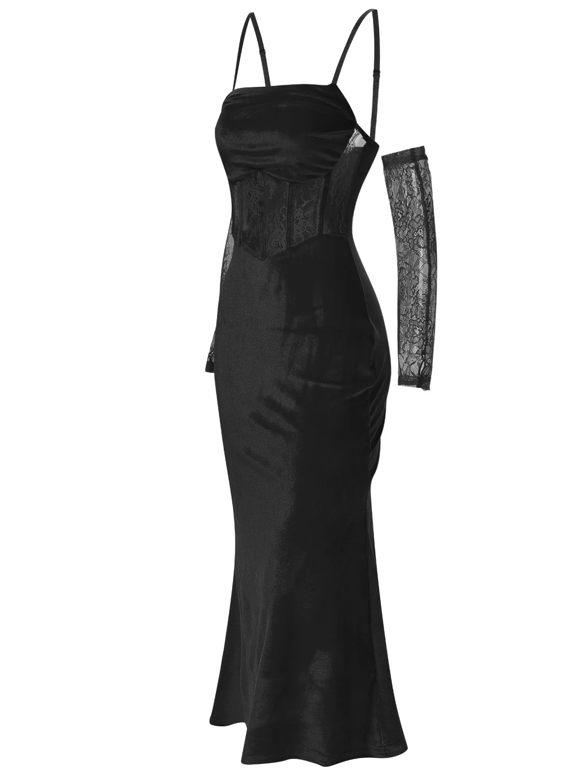 1930s Solid Lace Patchwork Velvet Fishtail Dress - Image 9