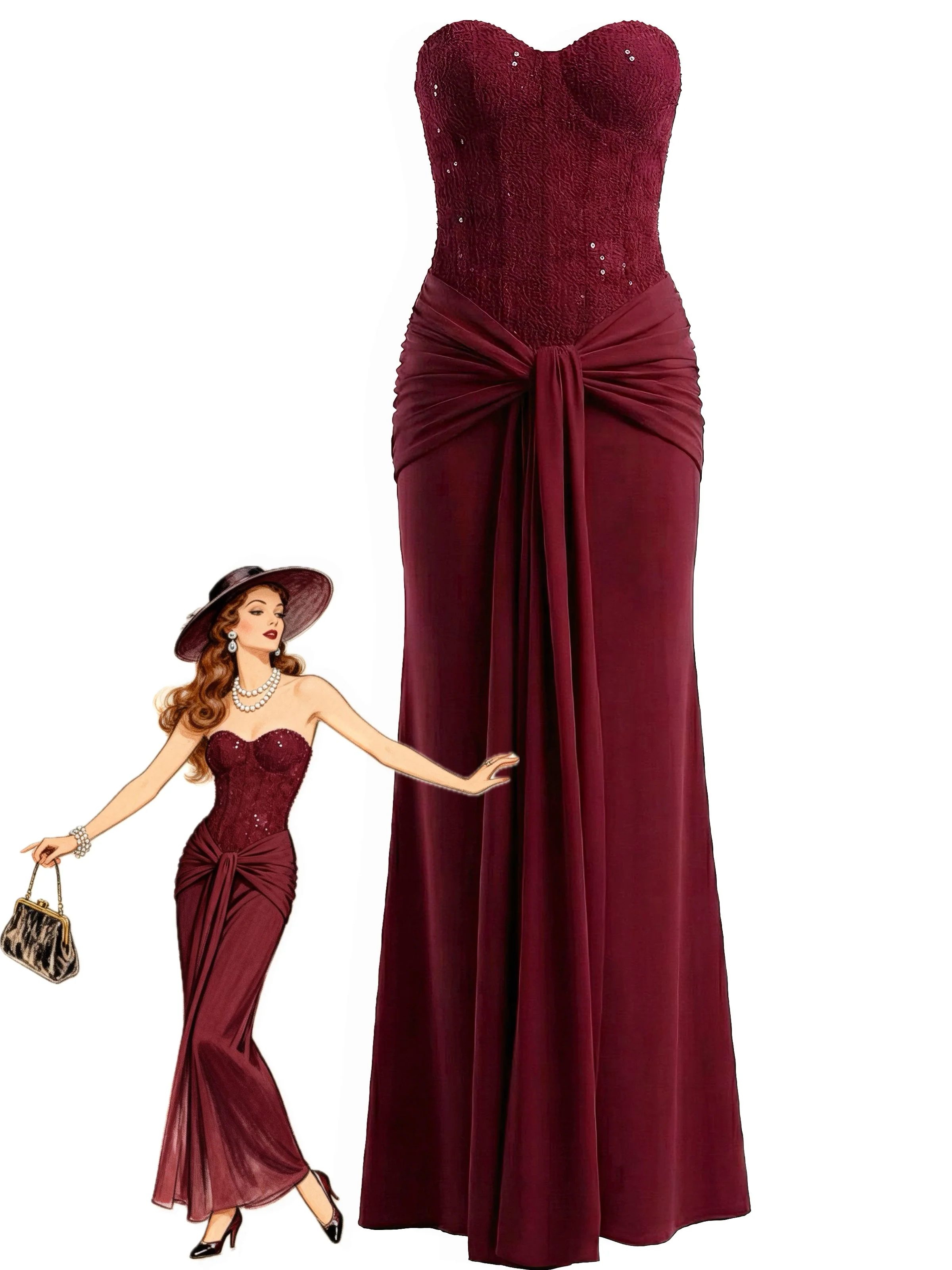 1930s Solid Lace-Up Strapless Maxi Dress - Image 6