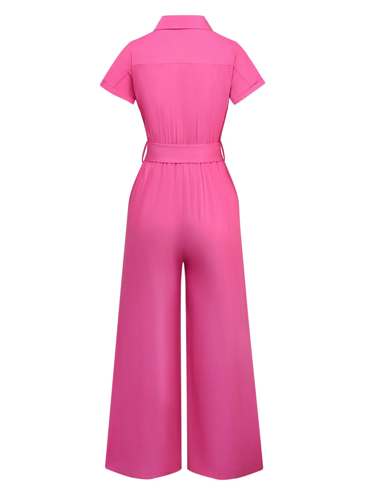 1930s Solid Lapel Button Belted Cargo Jumpsuit - Image 2