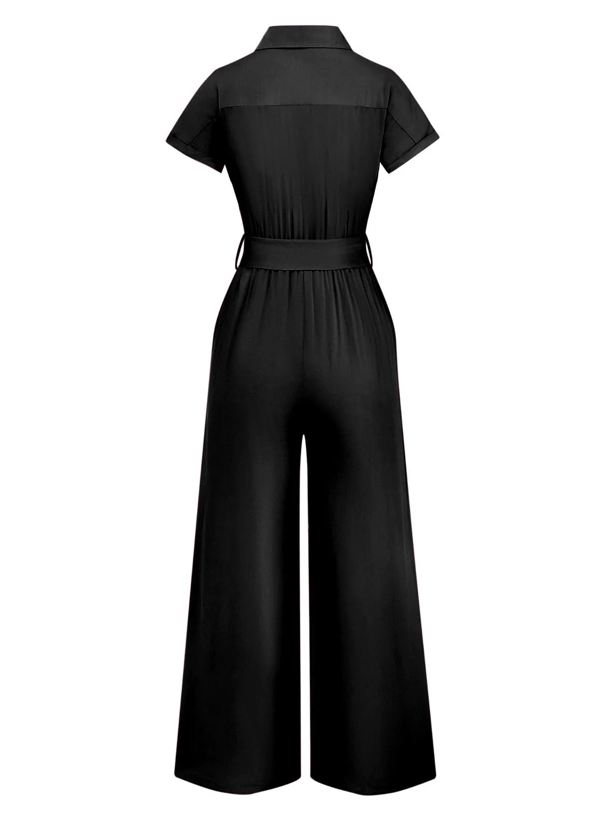1930s Solid Lapel Button Belted Cargo Jumpsuit - Image 7