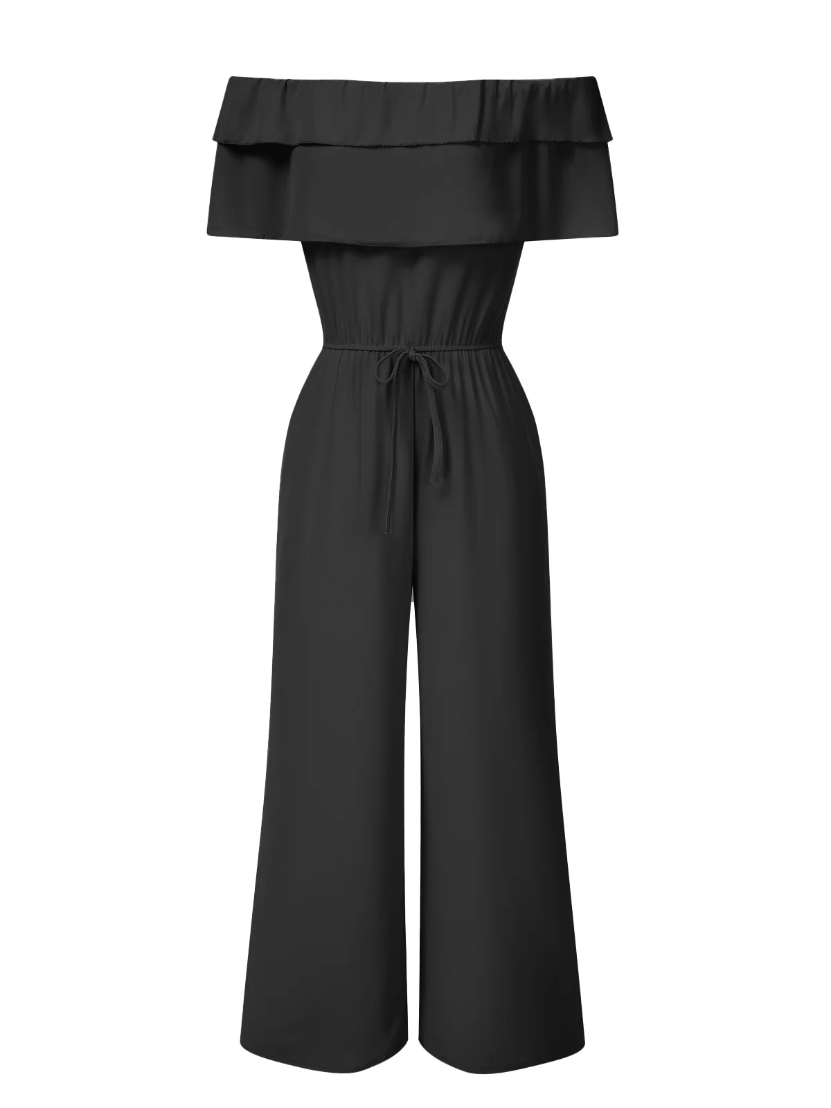 1930s Solid Layered Ruffle Off-Shoulder Jumpsuit - Image 3
