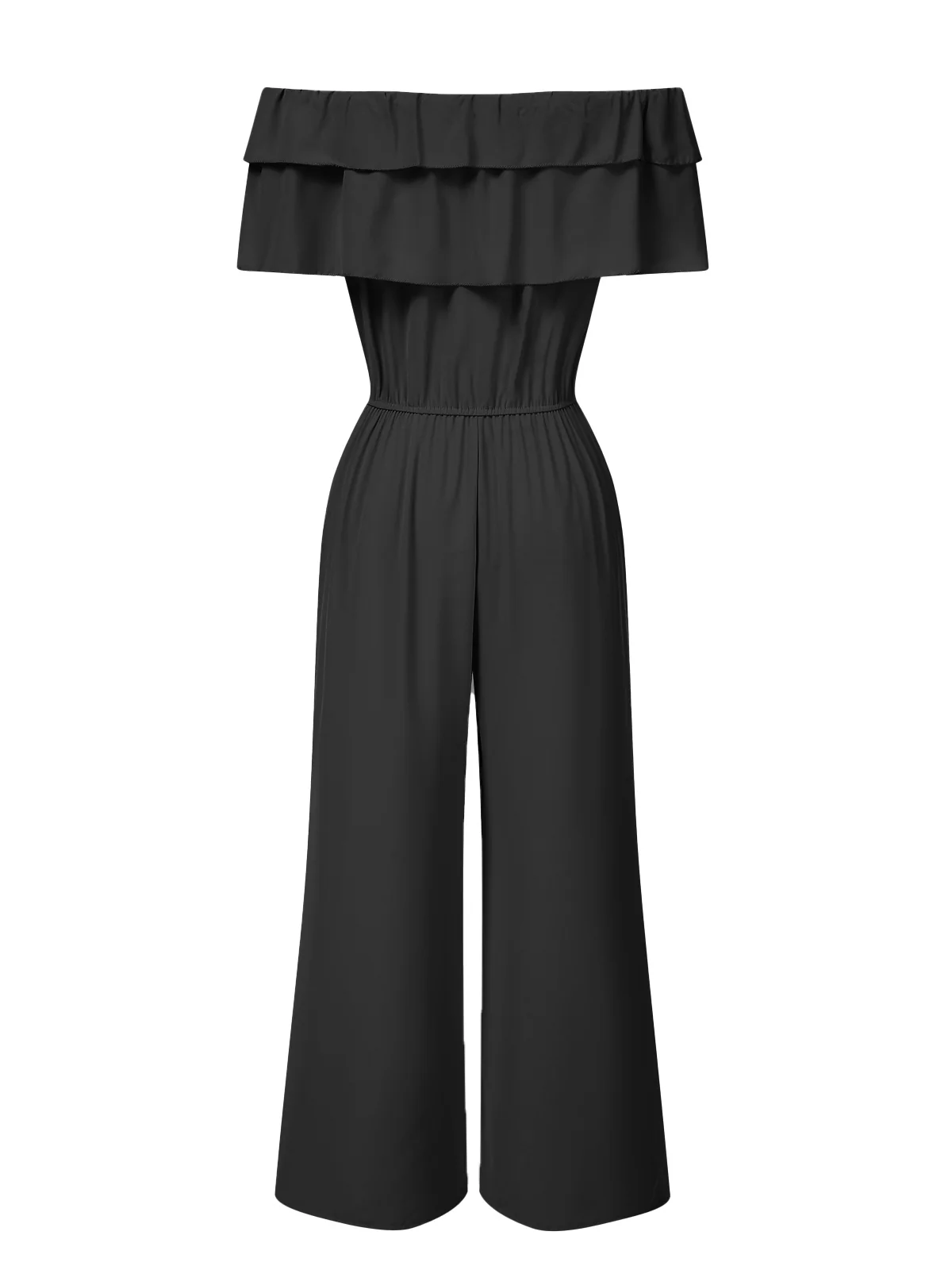 1930s Solid Layered Ruffle Off-Shoulder Jumpsuit - Image 4