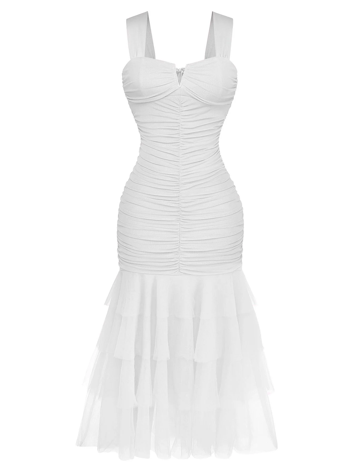 1930s Solid Mesh Patchwork Ruched Bodycon Dress - Image 10