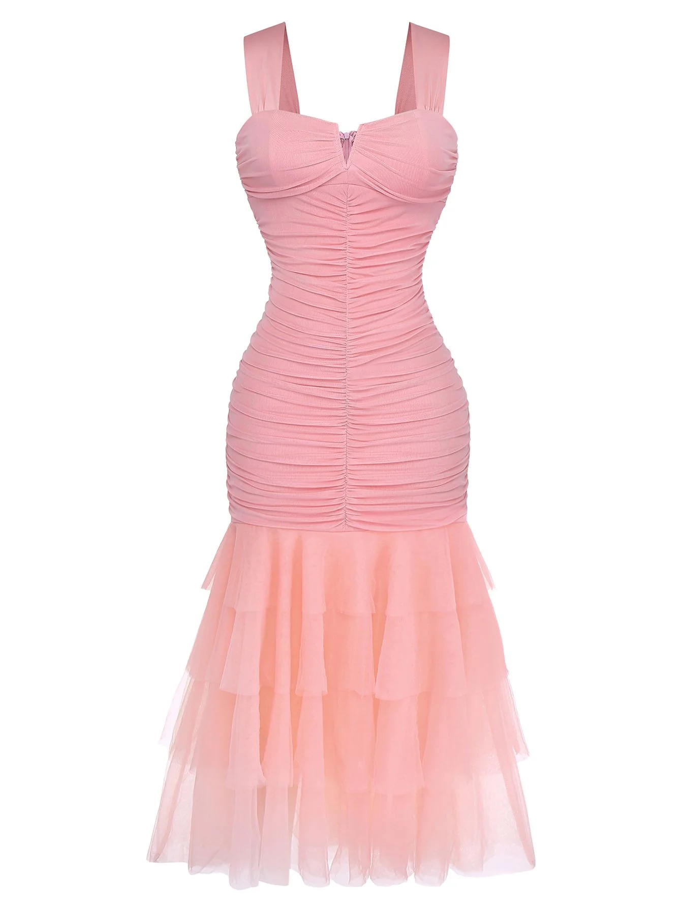 1930s Solid Mesh Patchwork Ruched Bodycon Dress - Image 2