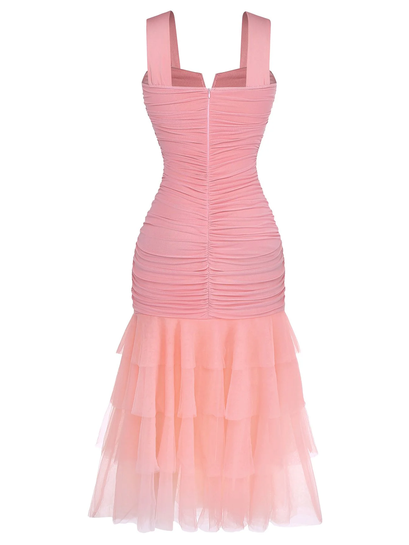 1930s Solid Mesh Patchwork Ruched Bodycon Dress - Image 3