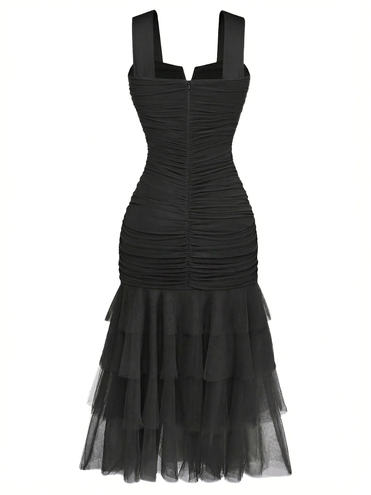 1930s Solid Mesh Patchwork Ruched Bodycon Dress - Image 9