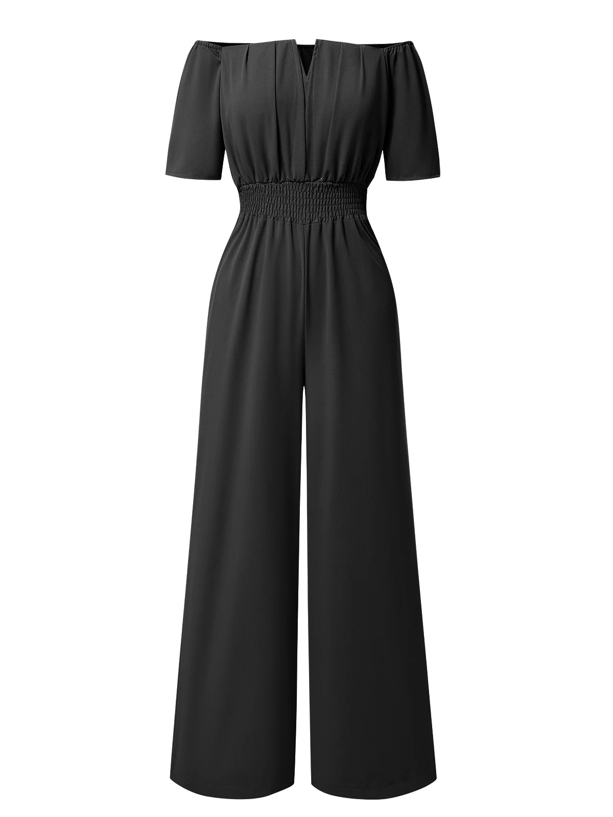 1930s Solid Off-Shoulder Waist Loose Straight Jumpsuit - Image 5