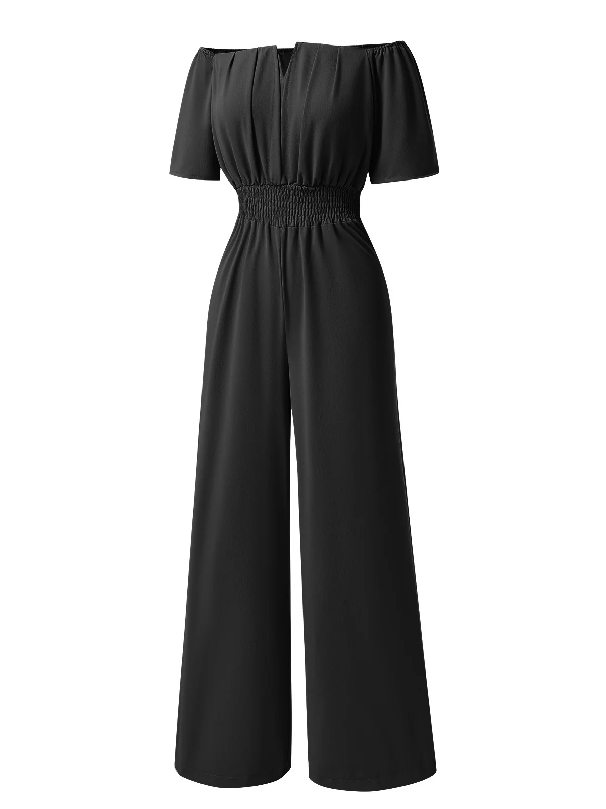 1930s Solid Off-Shoulder Waist Loose Straight Jumpsuit - Image 6