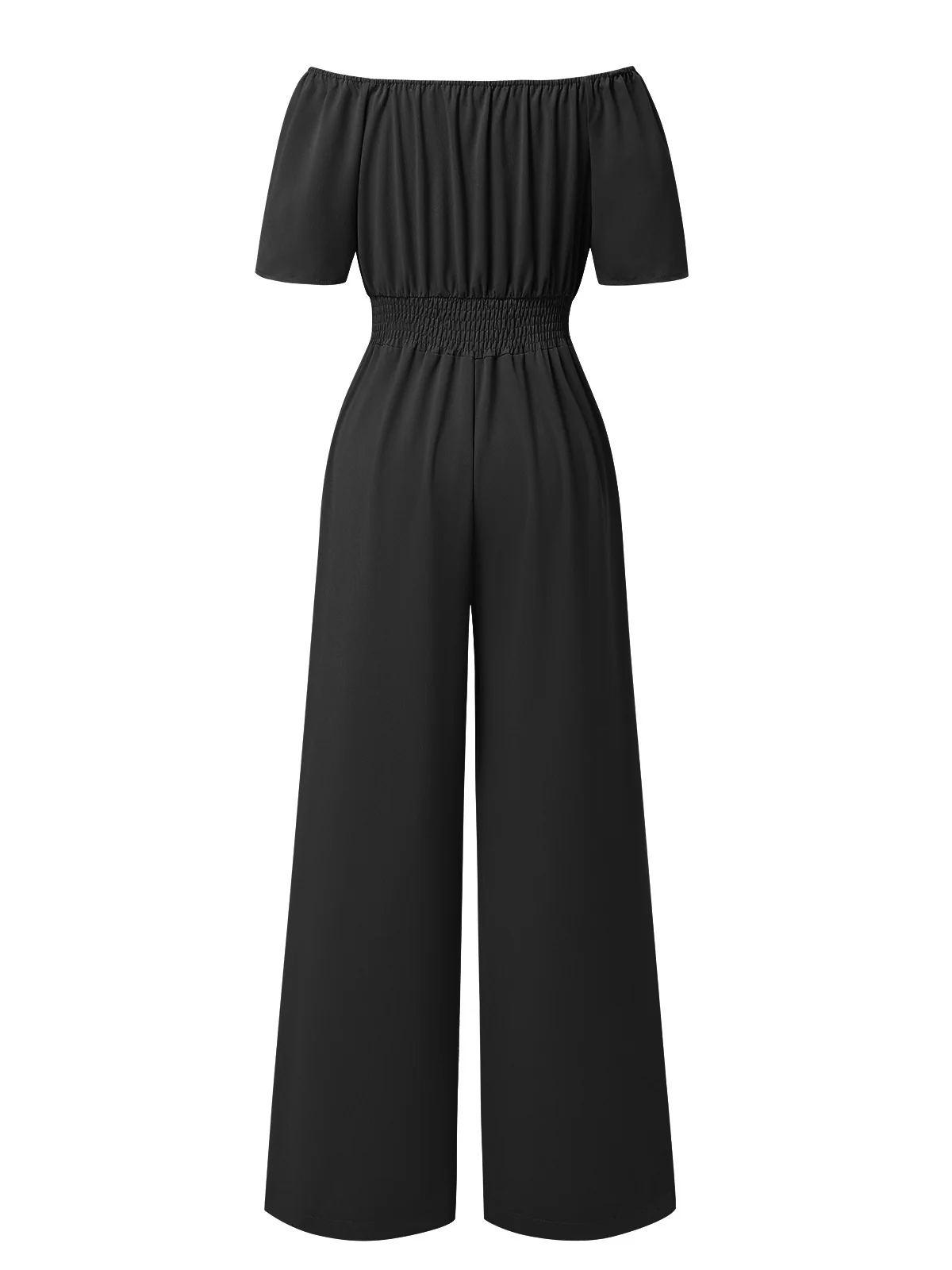 1930s Solid Off-Shoulder Waist Loose Straight Jumpsuit - Image 7