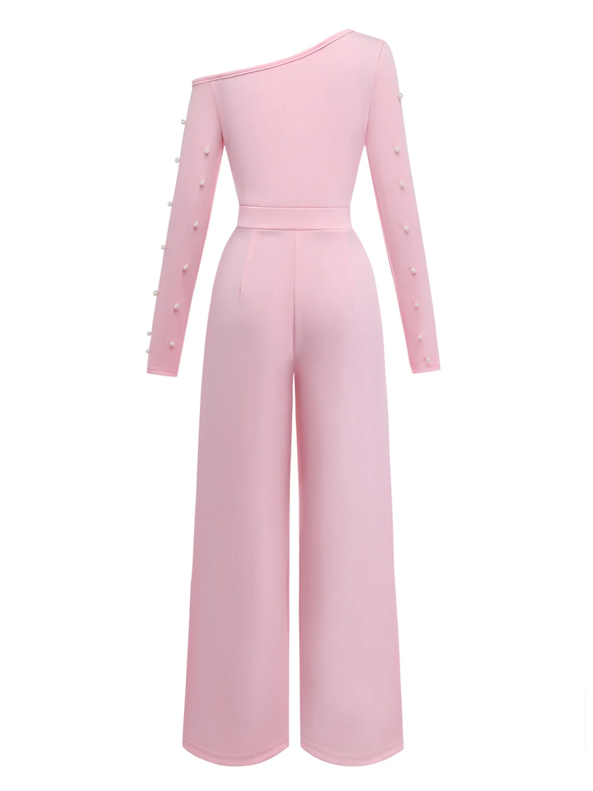 1930s Solid One-Shoulder Pearl Detail Long Sleeve Jumpsuit - Image 3