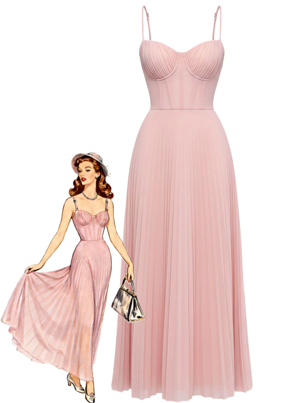 1930s Solid Pleated Strappy Evening Dress - Image 2