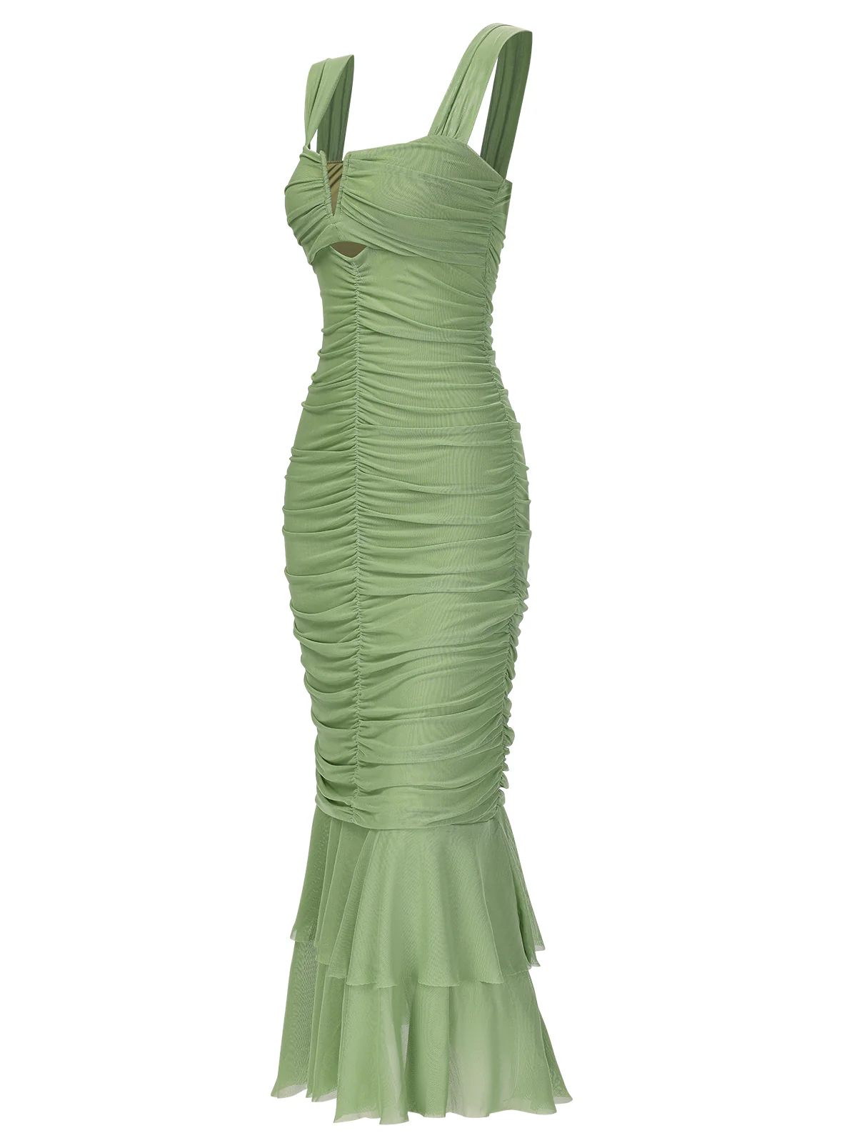 1930s Solid Pleated Wide Strap Fishtail Dress - Image 3