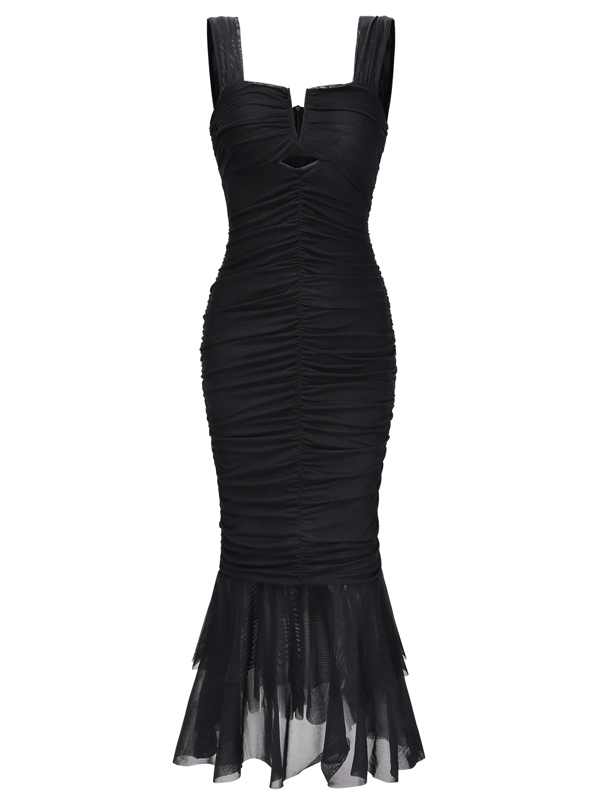 1930s Solid Pleated Wide Strap Fishtail Dress - Image 5