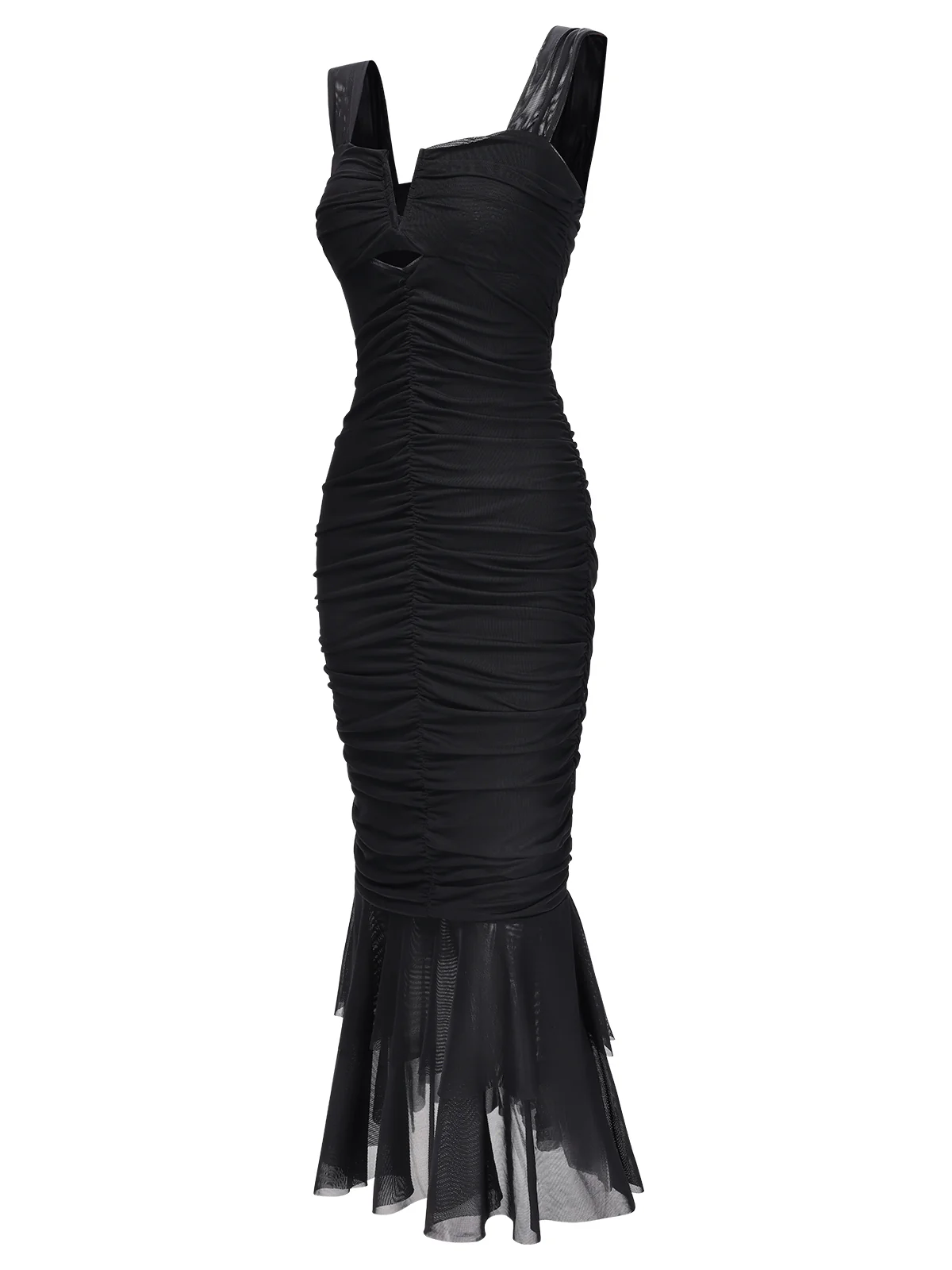 1930s Solid Pleated Wide Strap Fishtail Dress - Image 7