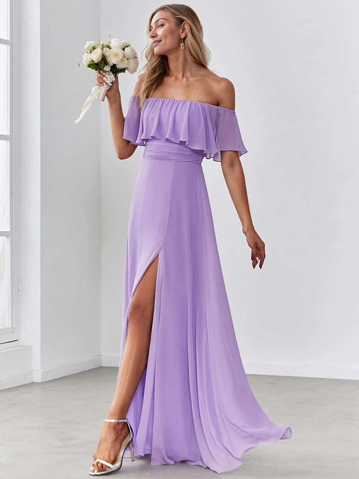 1930s Solid Roll Collar Off Shoulder Slit Dress - Image 10